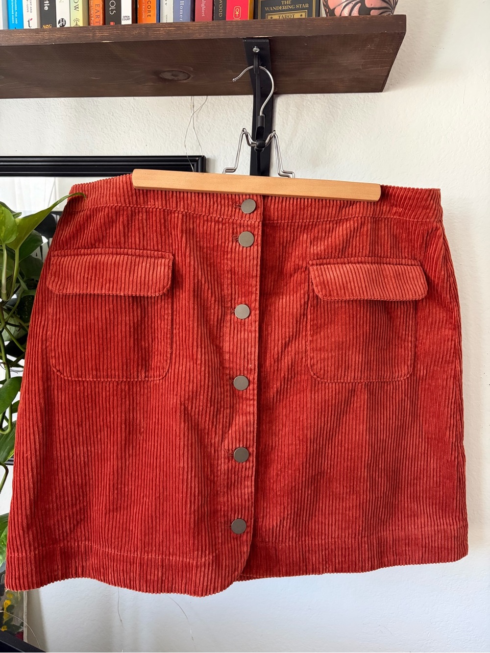 Loft Corduroy Button-Front Mini Skirt in Rust - Size 16